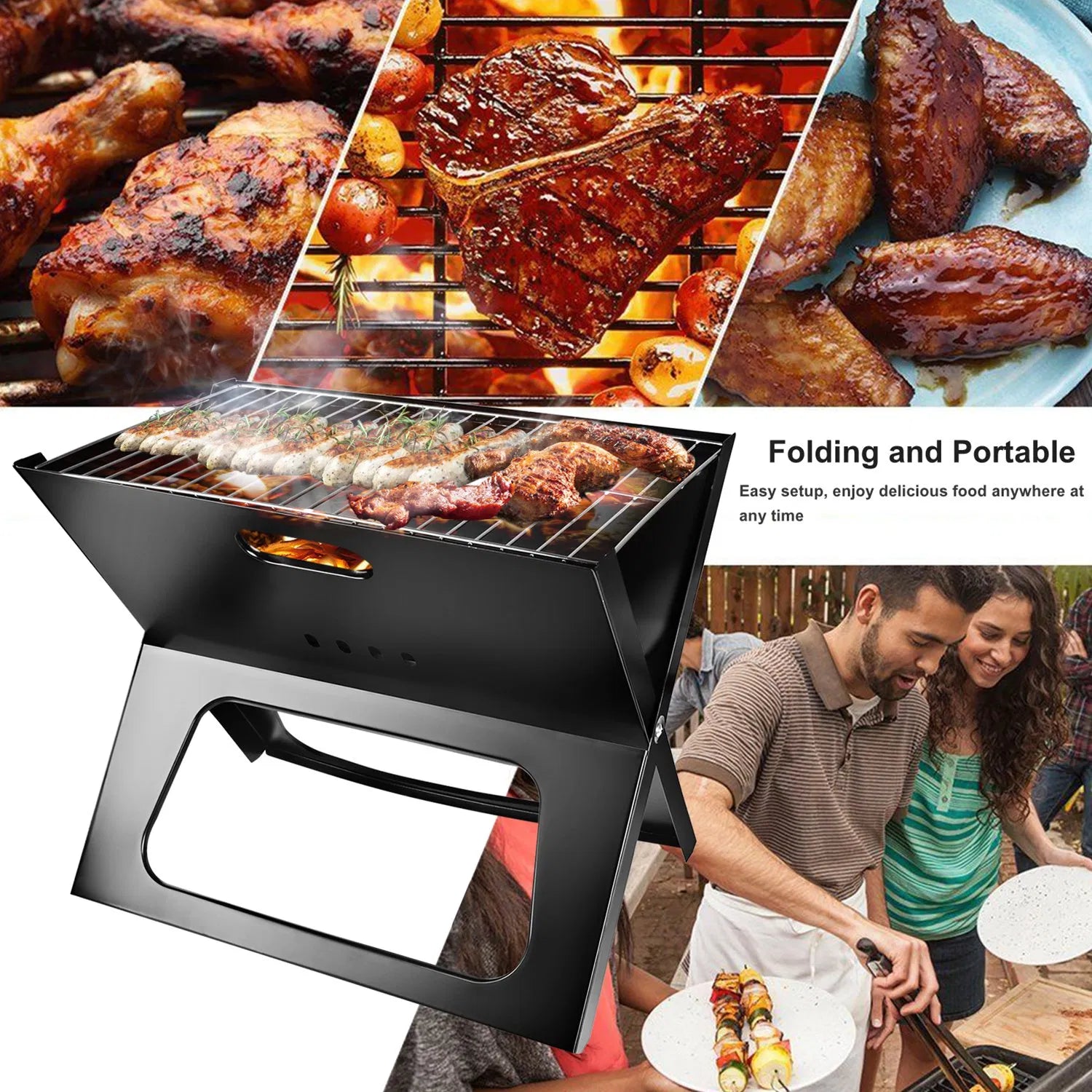 Portable Charcoal Grill - Foldable Tabletop BBQ