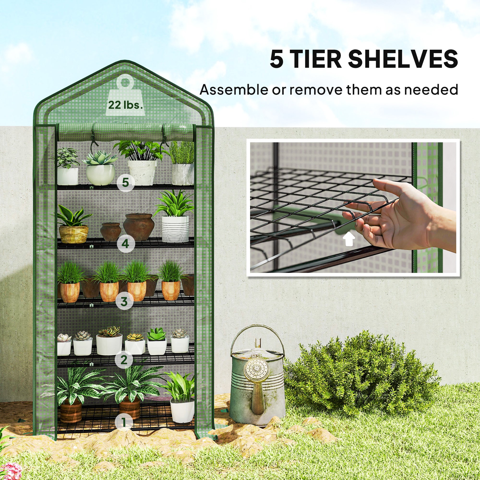 5 Tier Mini Greenhouse With Roll-Up Zippered Door 76x35x19