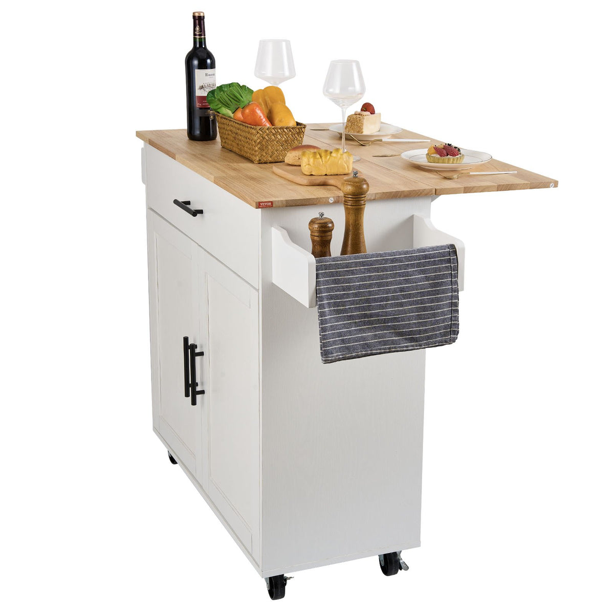 Kitchen Island Cart With Solid Wood Top