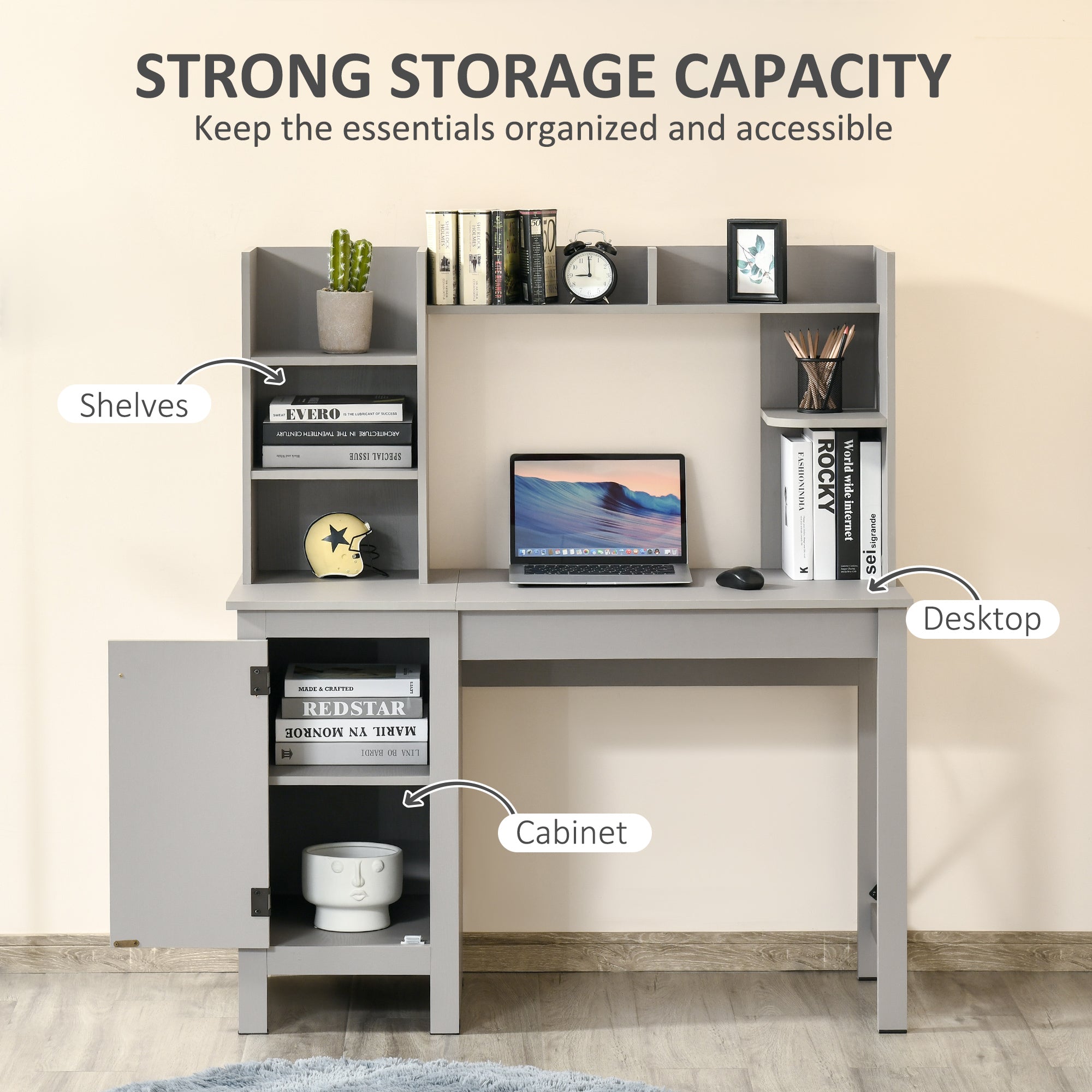 Computer Desk with Hutch and Storage Cabinet Light Grey