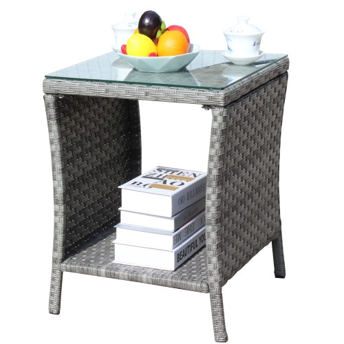 Outdoor Patio Coffee Table with Tempered Glass Top