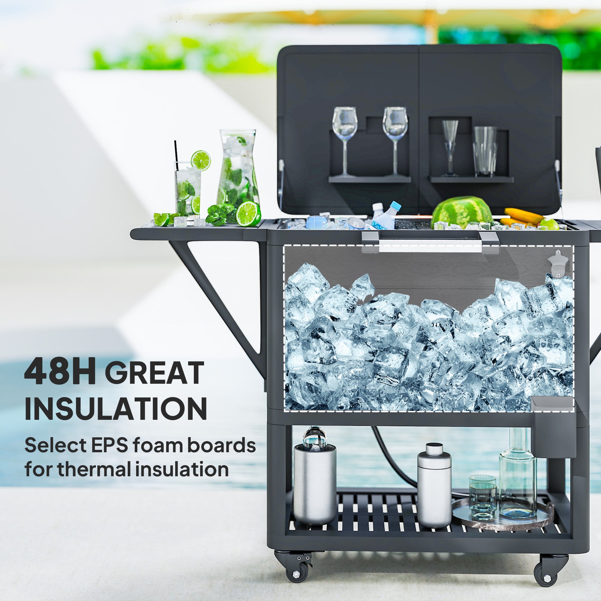 104 Quart Rolling Cooler Cart with Shelves