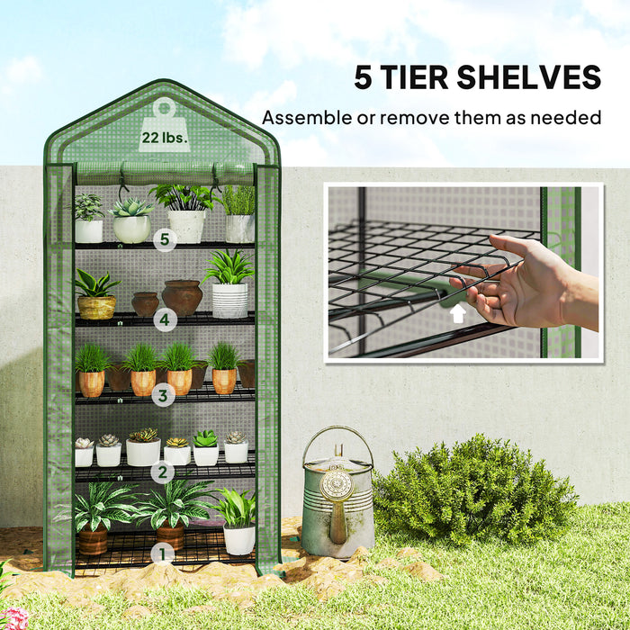 5 Tier Mini Greenhouse with PE Cover & Roll-Up Door