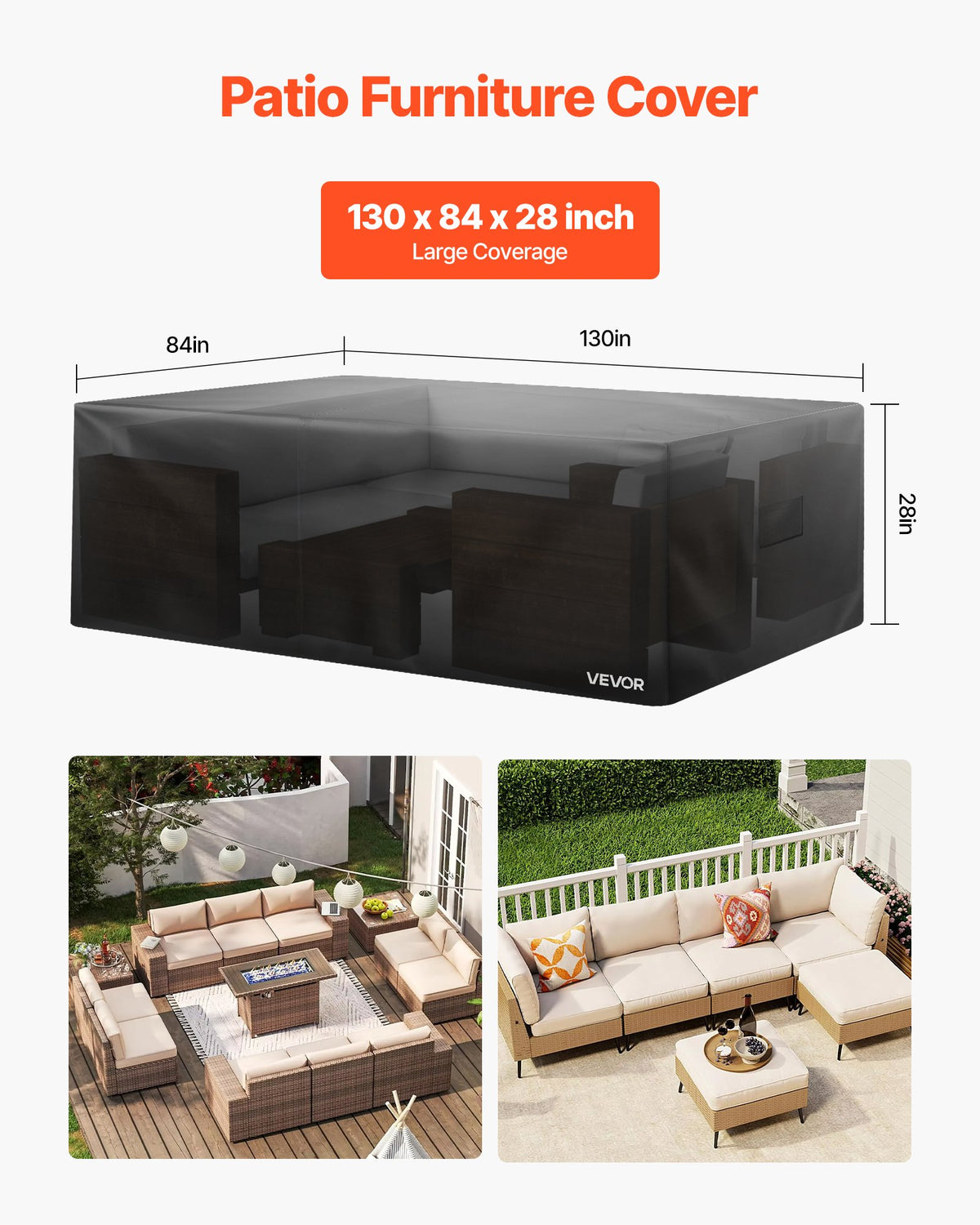 420D Waterproof Patio Furniture Cover 130x84 Inch