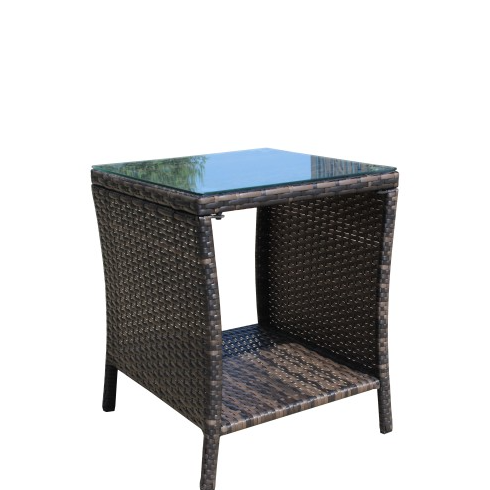 Outdoor Patio Coffee Table with Tempered Glass Top