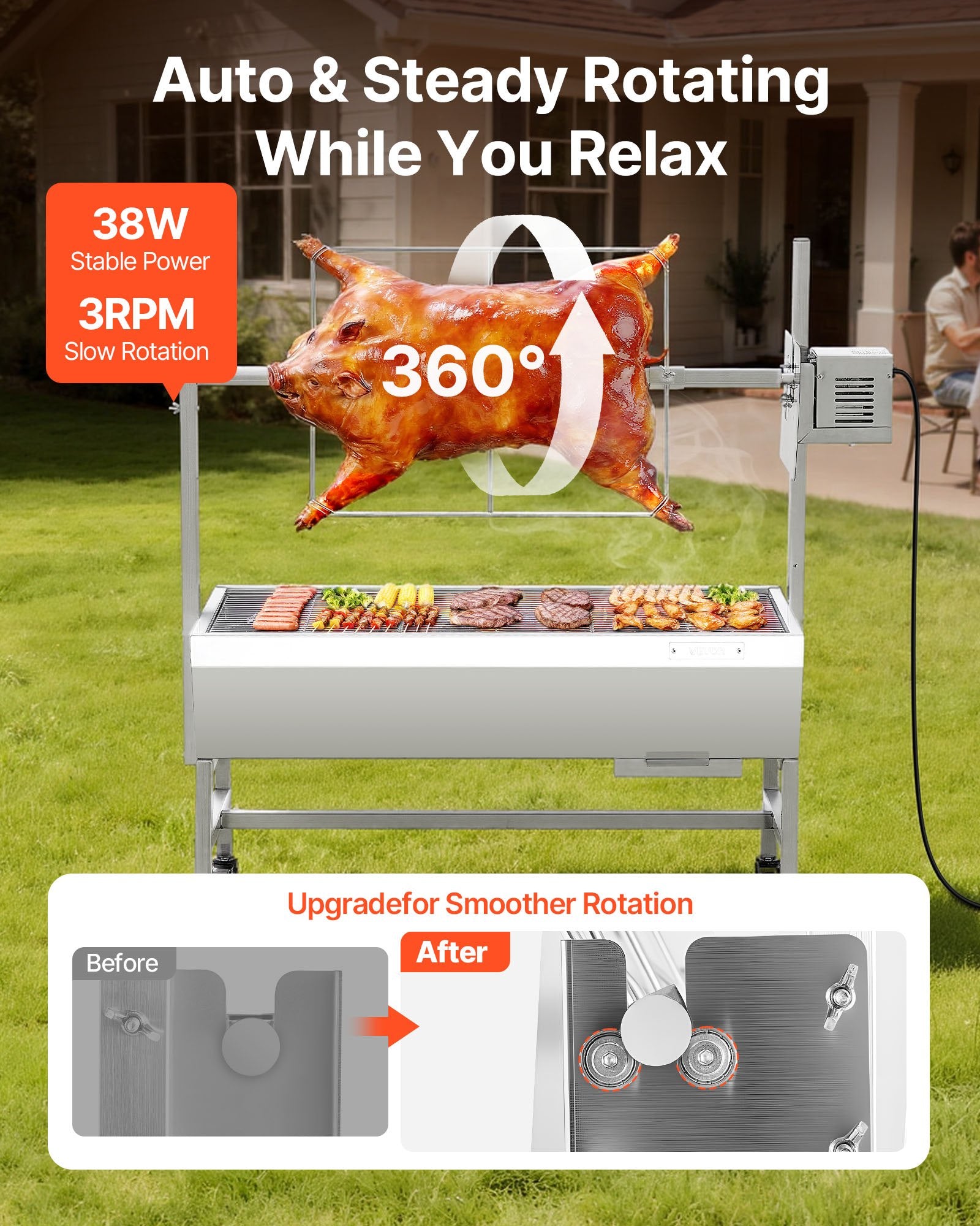 38W Electric Rotisserie Spit Roaster, 132 LBS Capacity