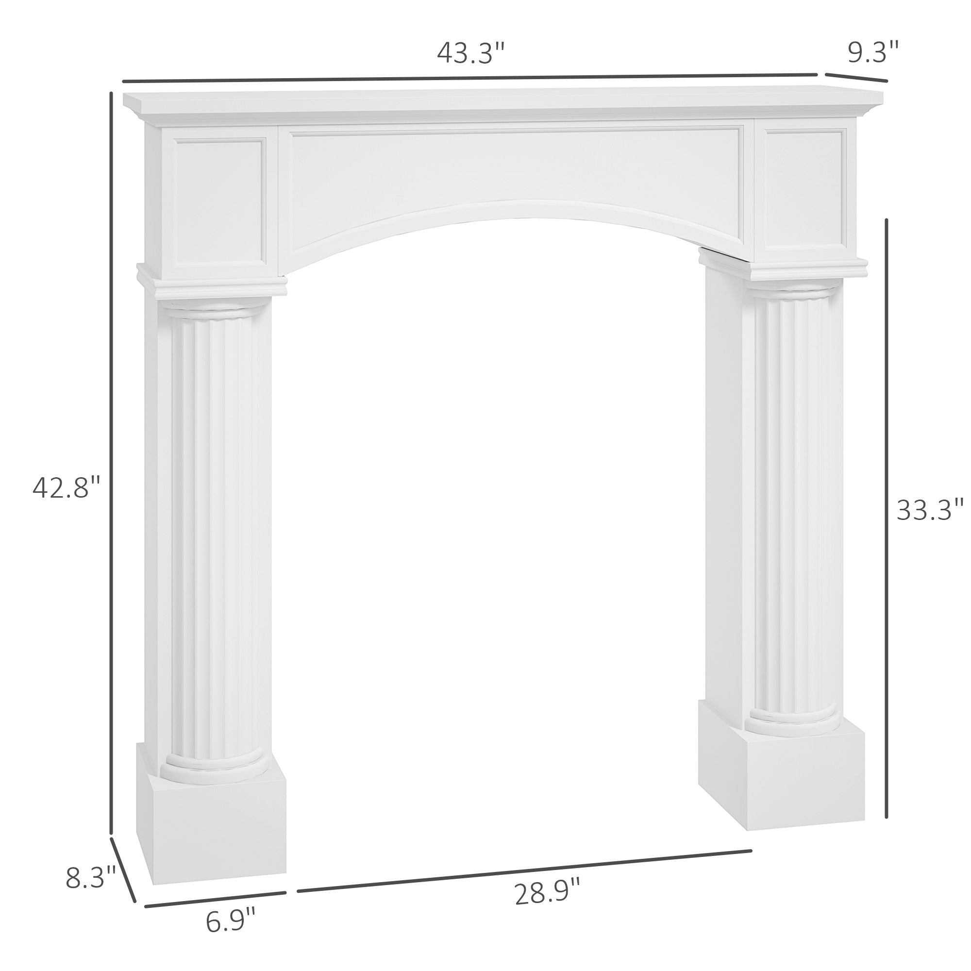 43.3" W x 39.8" H White Freestanding Fireplace Mantel