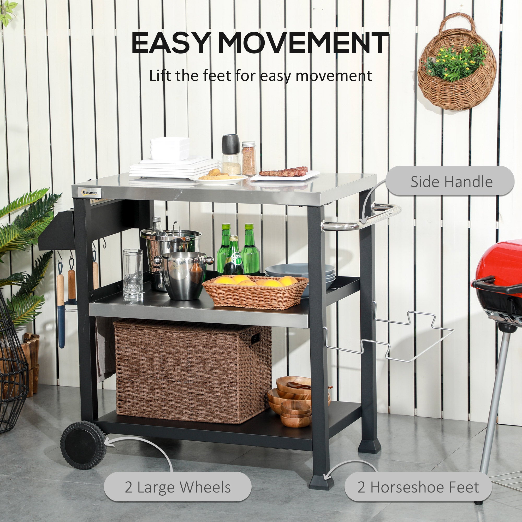 3-Shelf Stainless Steel Grill Cart with Wheels