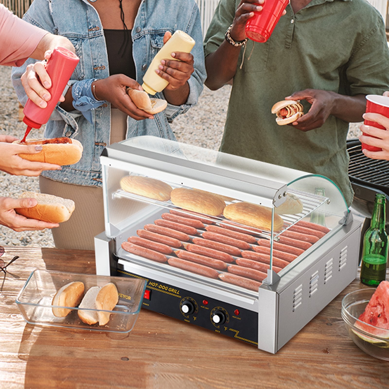 11-Roller Hot Dog Grill Cooker, 30 Capacity Stainless Steel