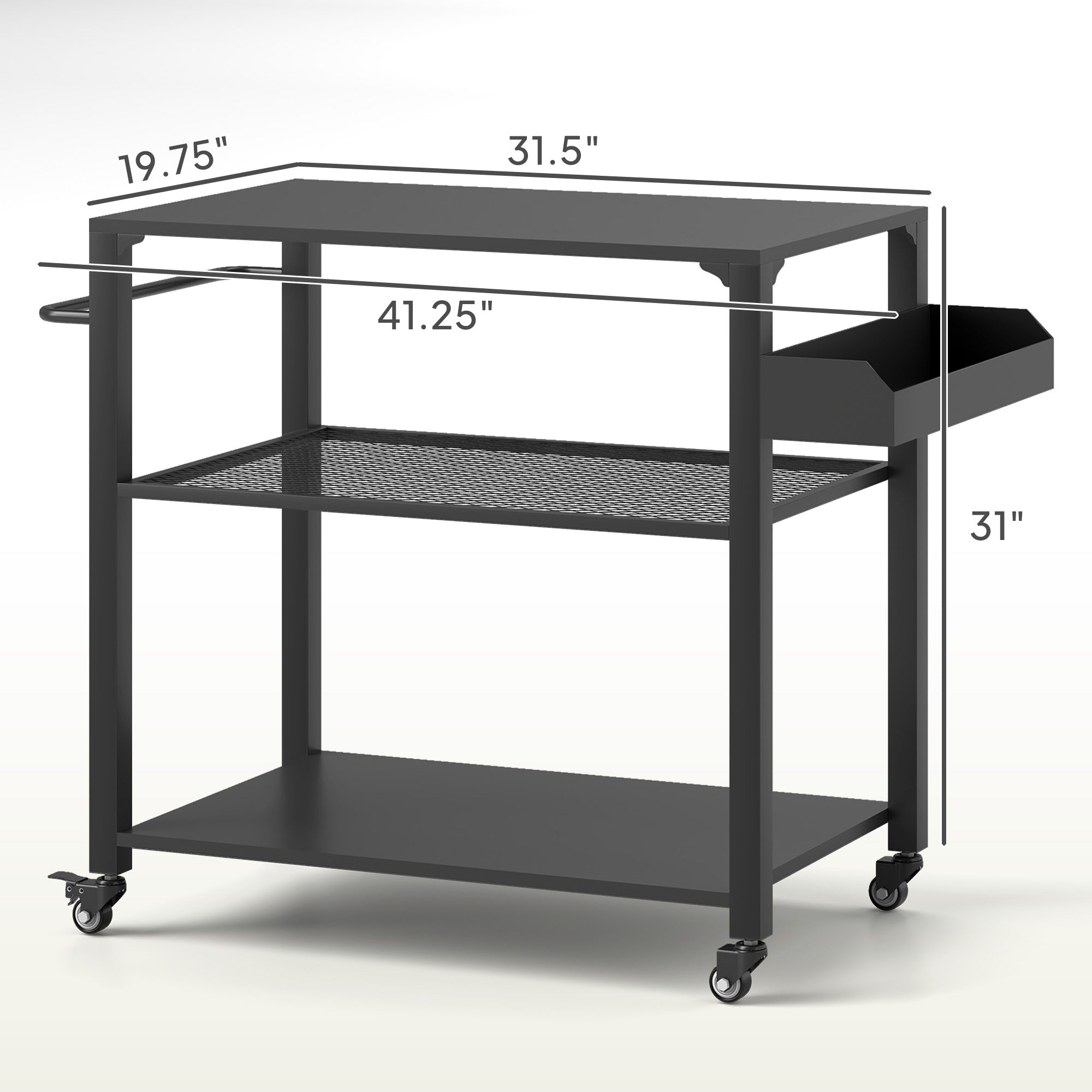 3-Tier Outdoor Grill Cart with Wheels and Storage