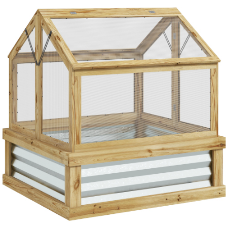 Wooden Raised Garden Bed with Polycarbonate Greenhouse