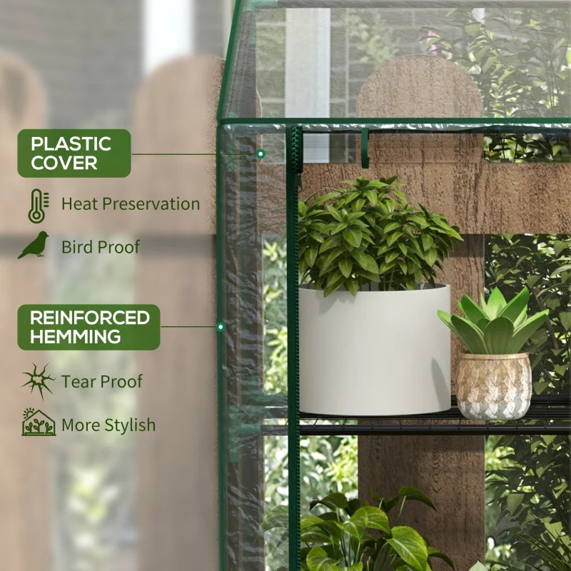 Lean-to Greenhouse with 3-Tier Shelves and Roll-Up Doors