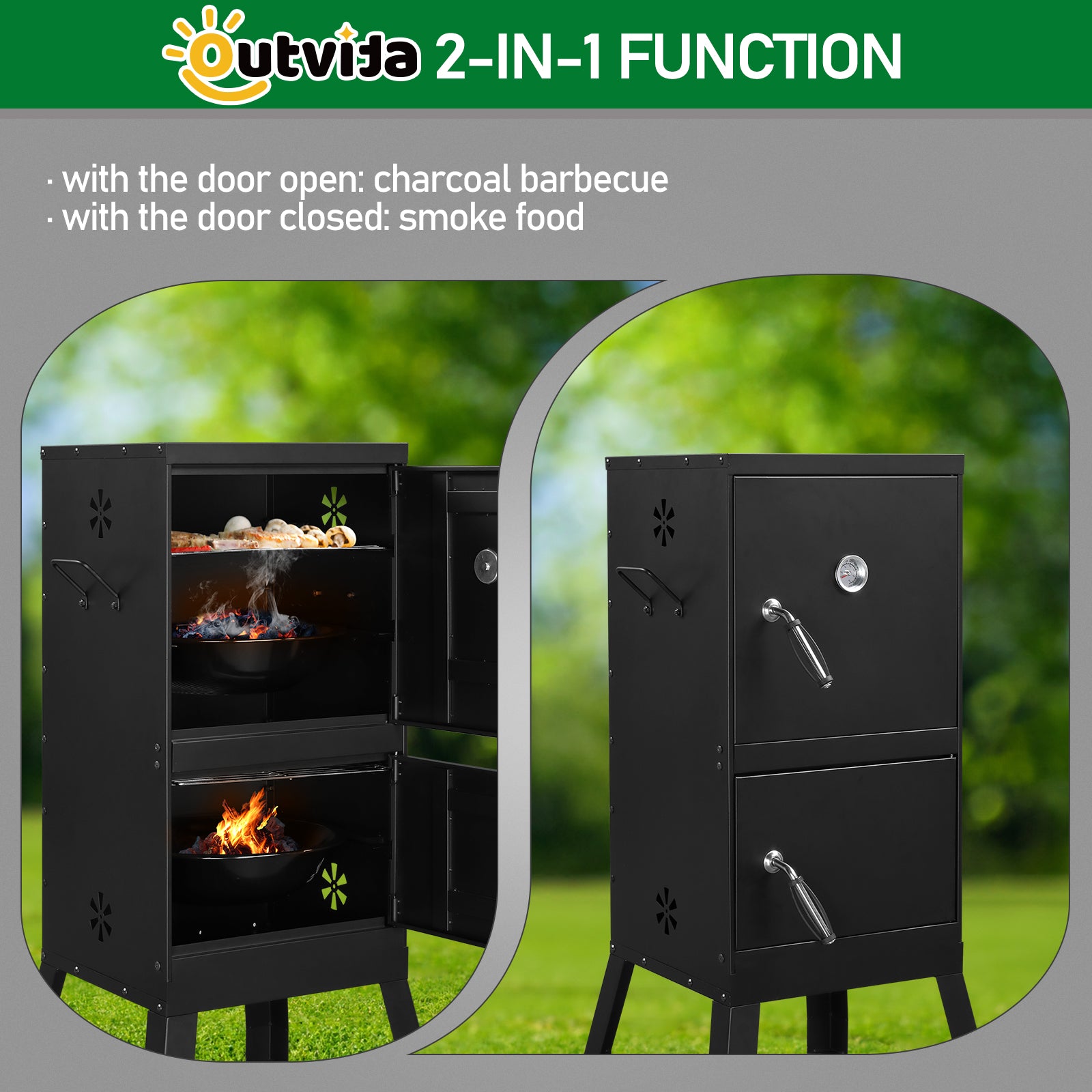 Black Double Door Smoked Vertical Iron Carbon Oven