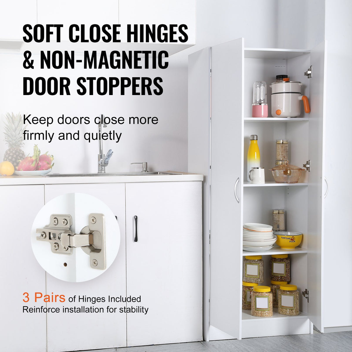 Kitchen Pantry Cabinet 60' Tall Food Pantry Storage Cabinet 110LB