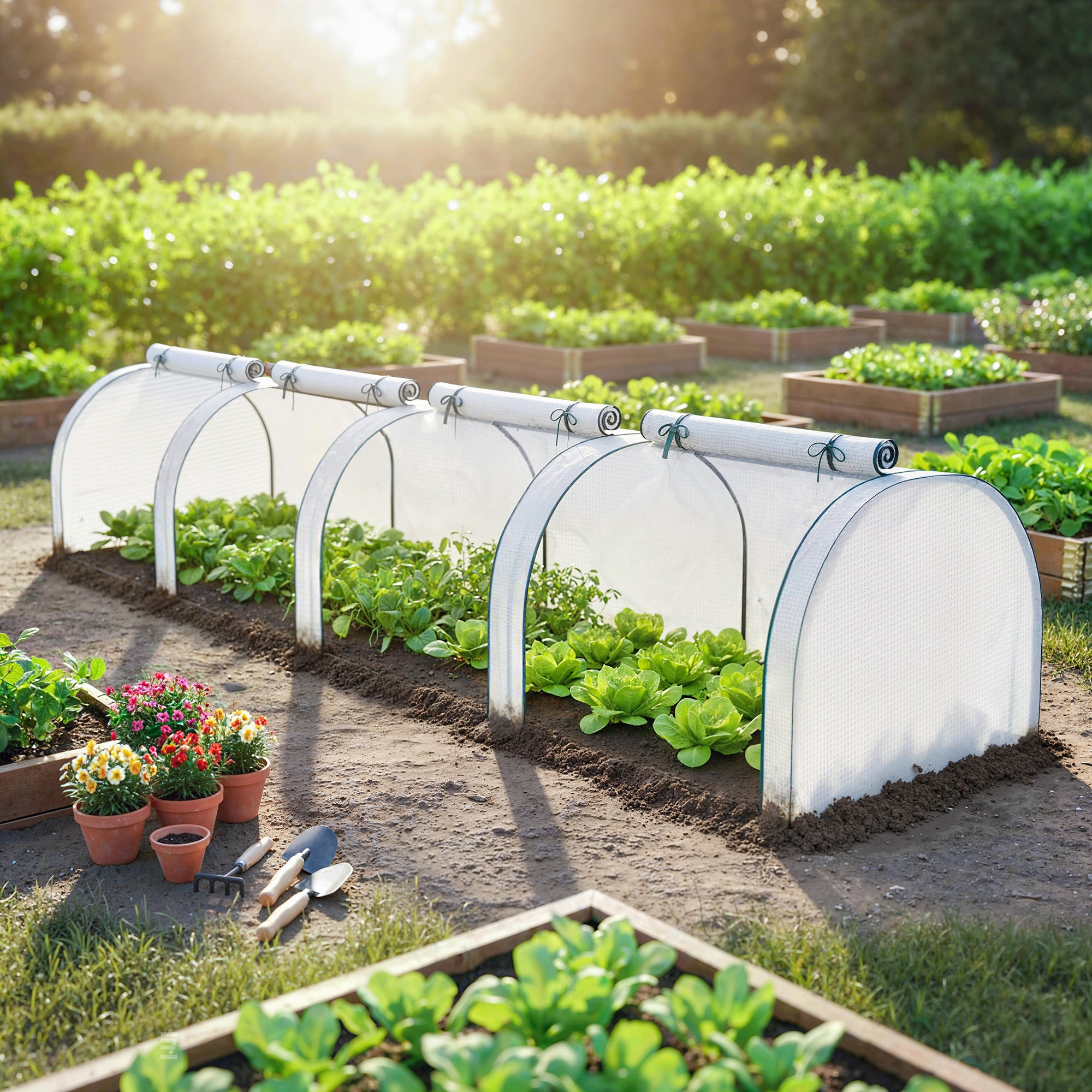 Portable Greenhouse with 4 Roll-Up Doors, PE Cover, 177x39x31in