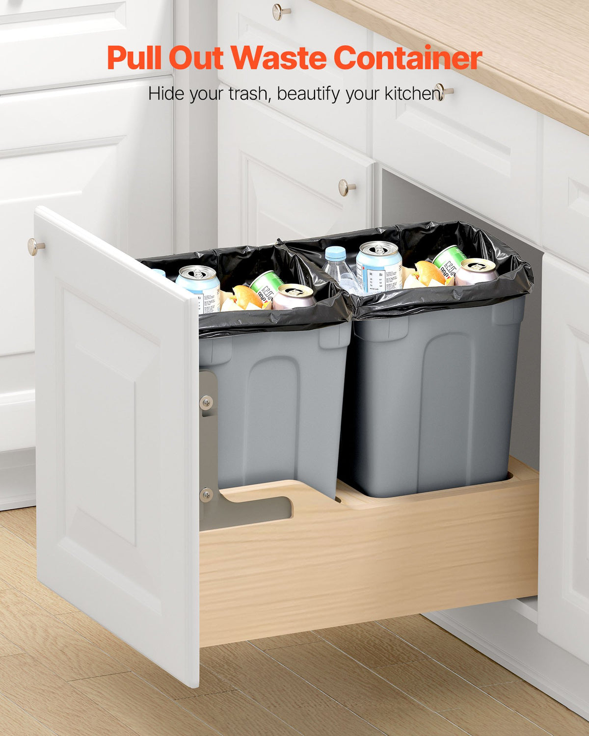 Double 35QTx2 Pullout Waste Container Under Cabinet Kitchen Bin Trash
