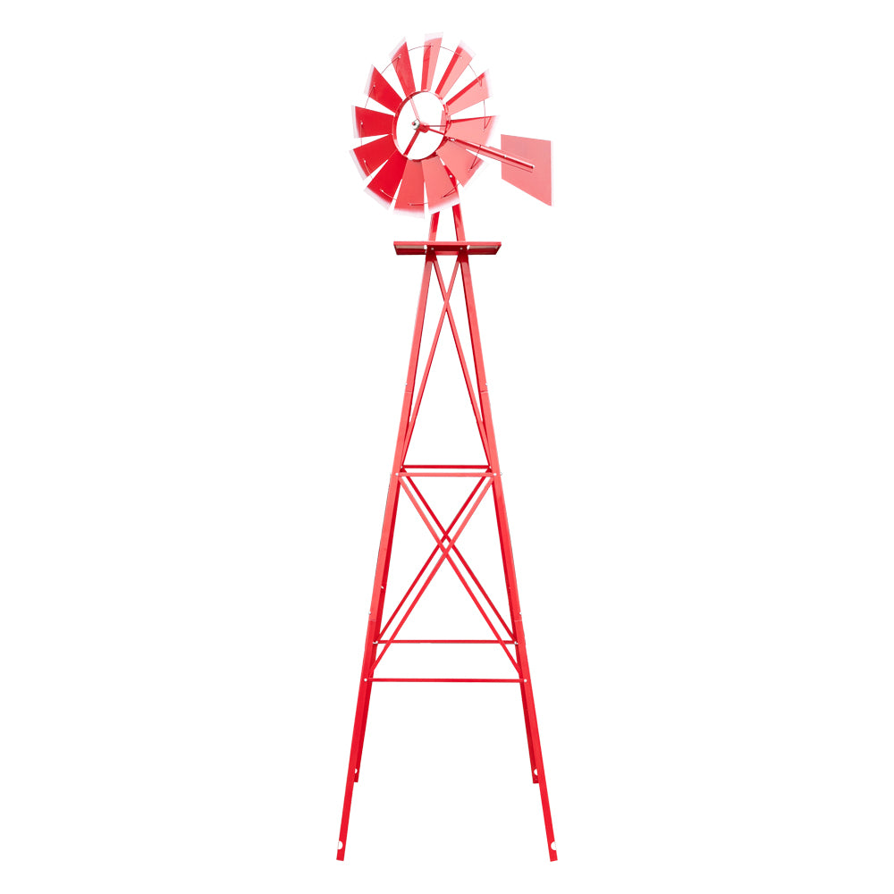 8ft Weather Resistant Yard Garden Windmill Red