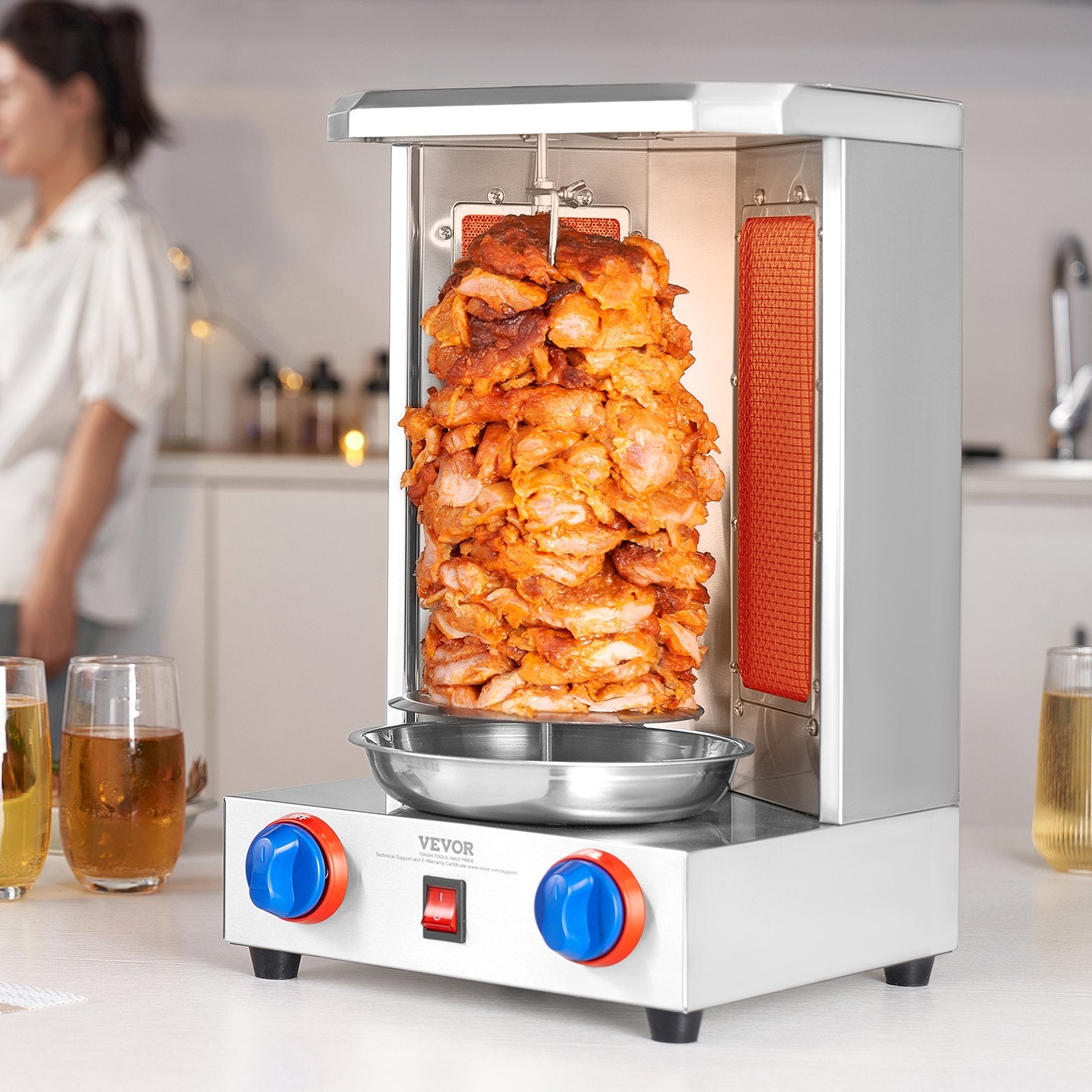Vertical Shawarma Grill Machine, 13 Lb Capacity, Dual Burner