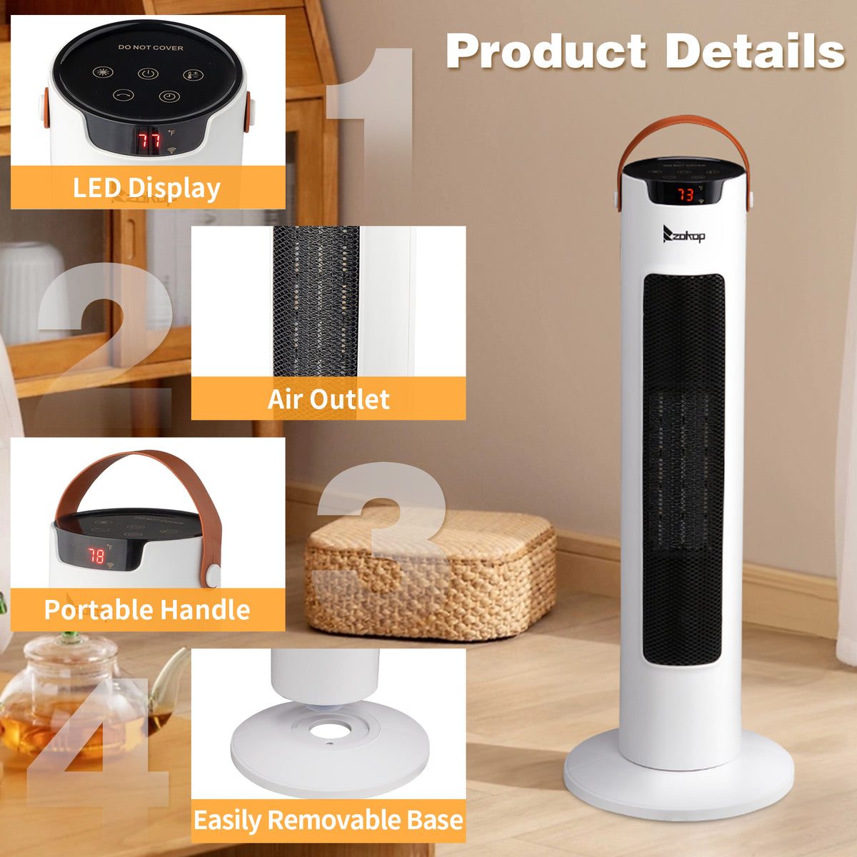 24 Inch Tower Space Heater 1500W Smart WiFi Remote
