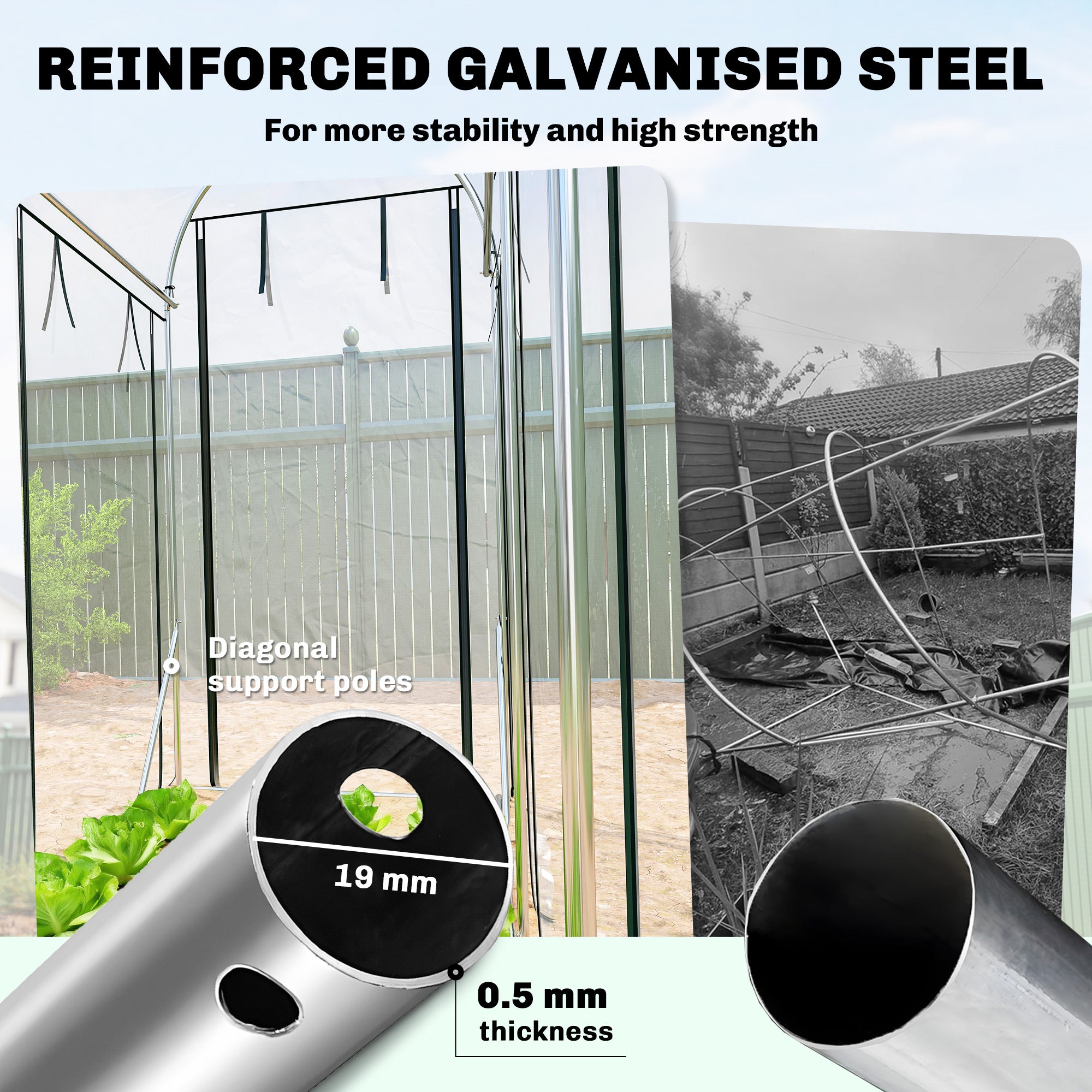 Walk-In Tunnel Greenhouse 10' x 3' x 6.5' with 8 Roll-Up Doors