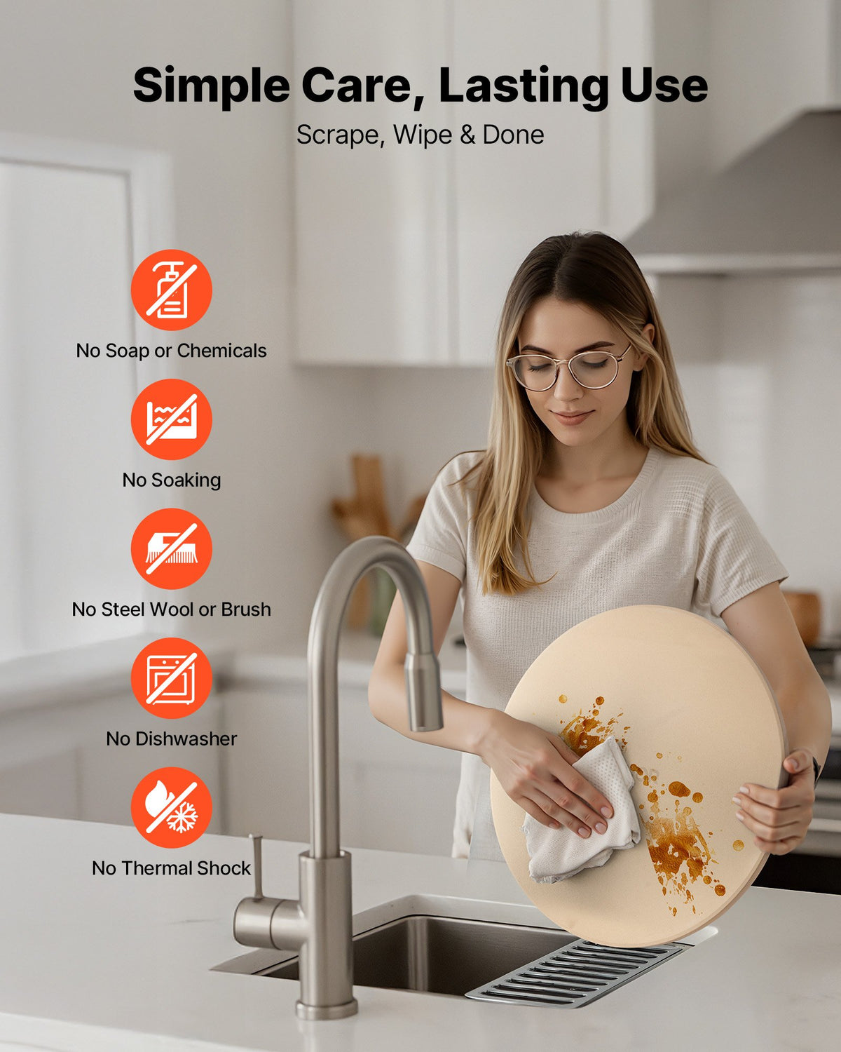 15 In Round Cordierite Pizza Stone with Metal Peel