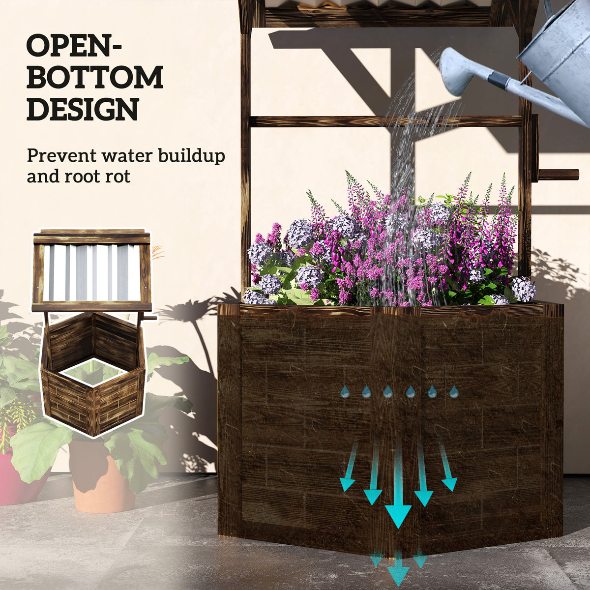 Wooden Wishing Well Planter