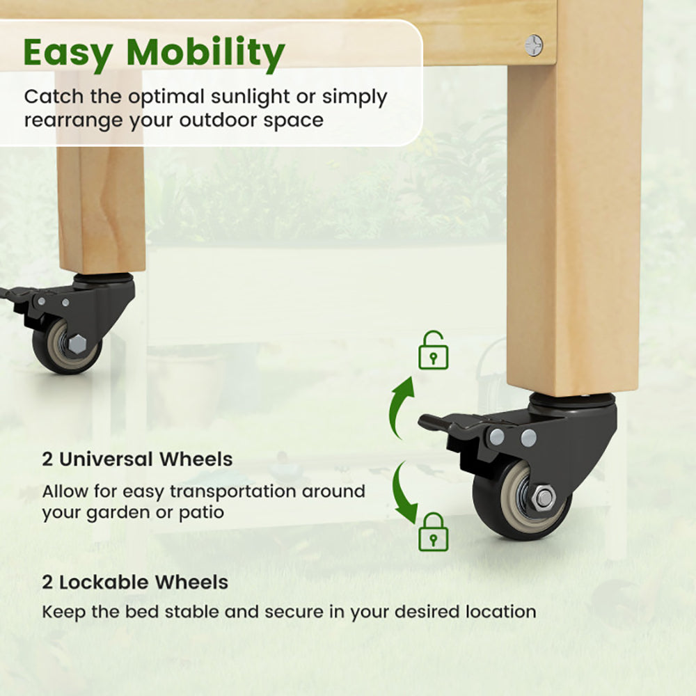 Wooden Raised Garden Bed With Legs And Lockable Wheels