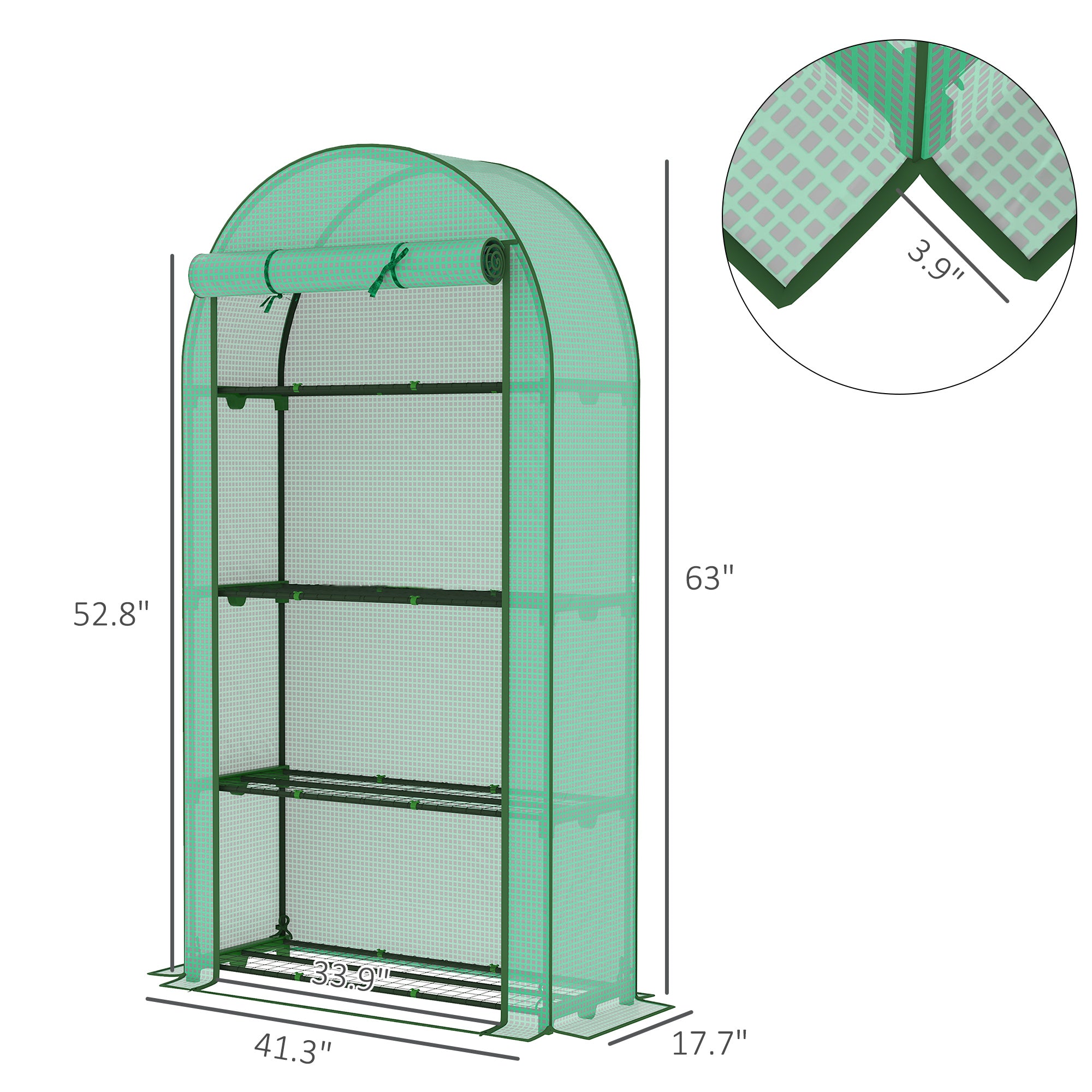 4-Tier Portable Greenhouse with Roll-Up Door, 41.3" x 17.7" x 63"