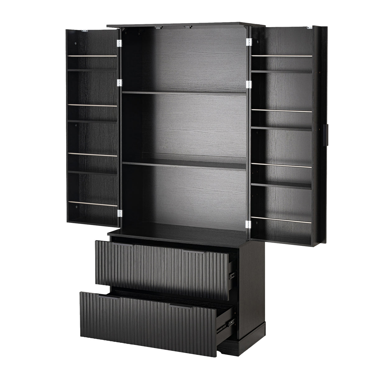 72" Modern Fluted Kitchen Pantry Cabinet With 2 Large Drawers &