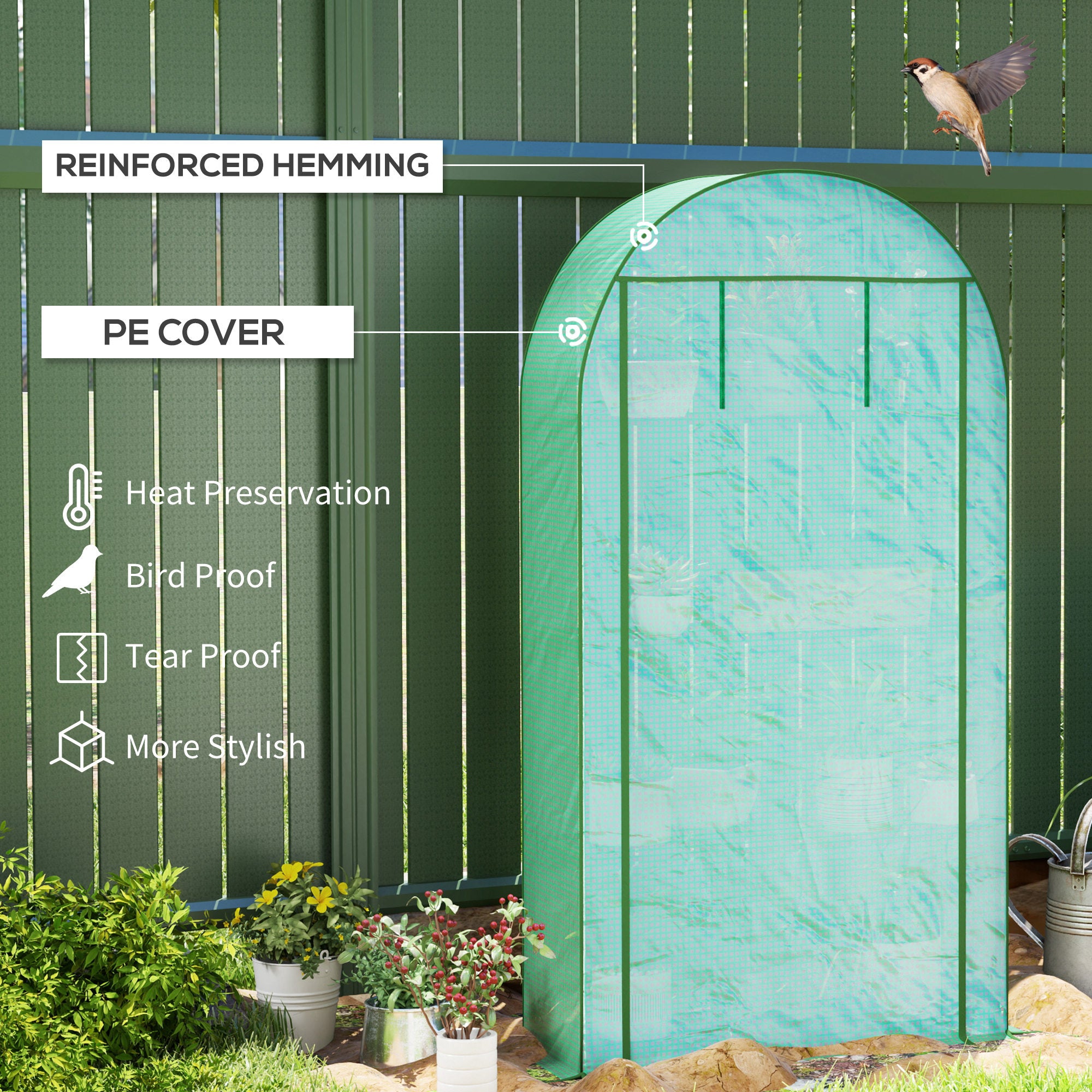 4-Tier Portable Greenhouse with Roll-Up Door, 41.3" x 17.7" x 63"