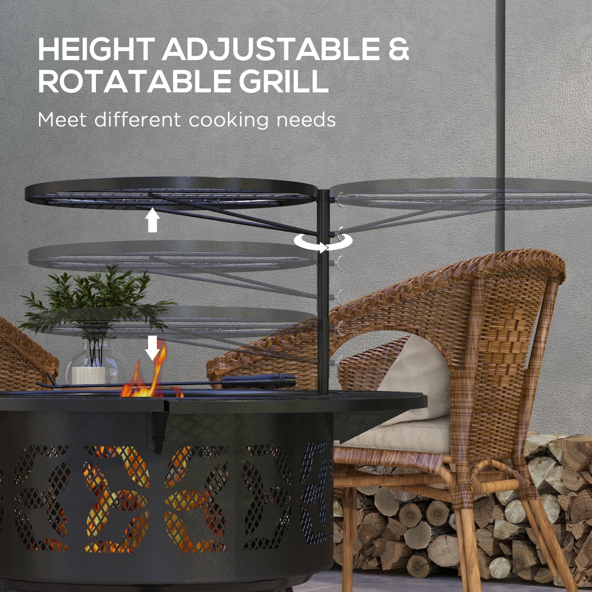 33" Wood Burning Fire Pit BBQ Grill with Cooking Grate