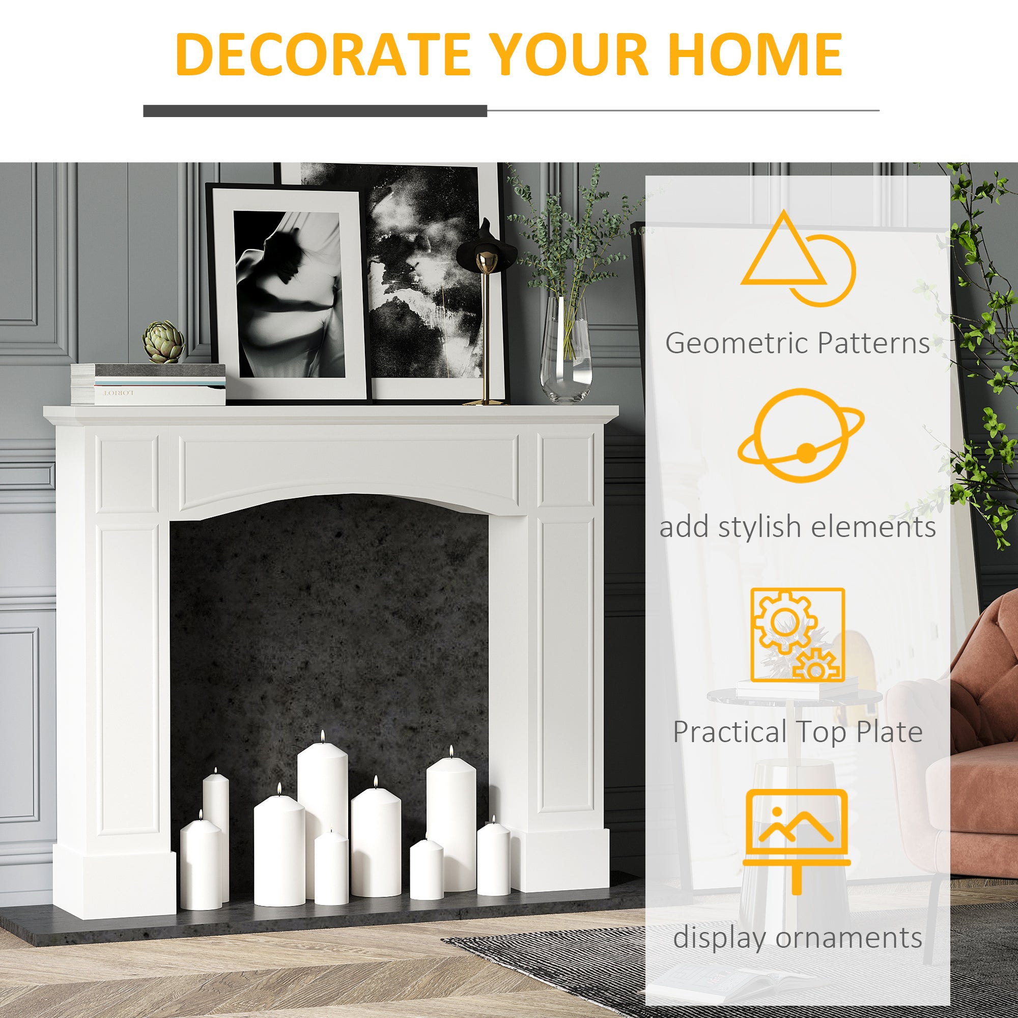 Modern Fireplace Mantel Surround 29" White with Pattern