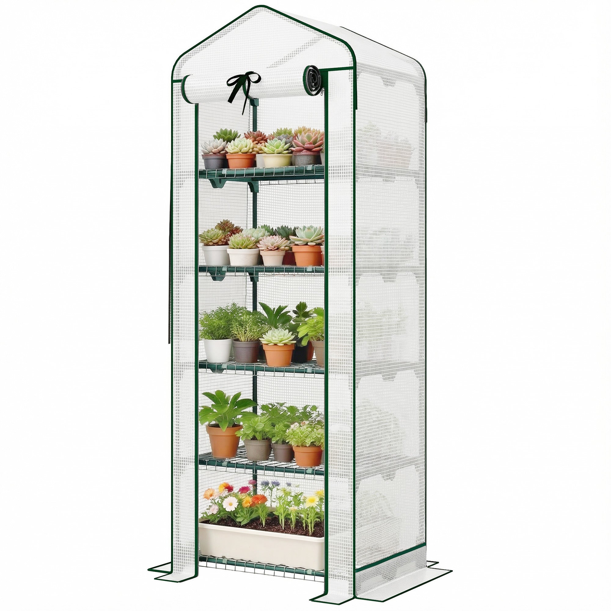 5-Tier Portable Greenhouse with PE Cover, White