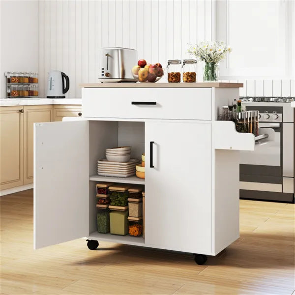 41.5" Rolling Kitchen Island Cart With Storage