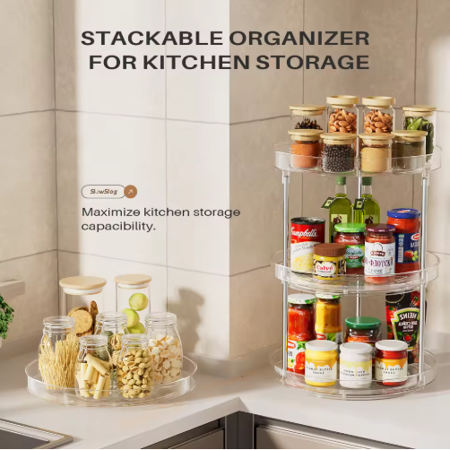 Pack Of 2 Double-Layer Turntable Rotating Spice Rack Organization