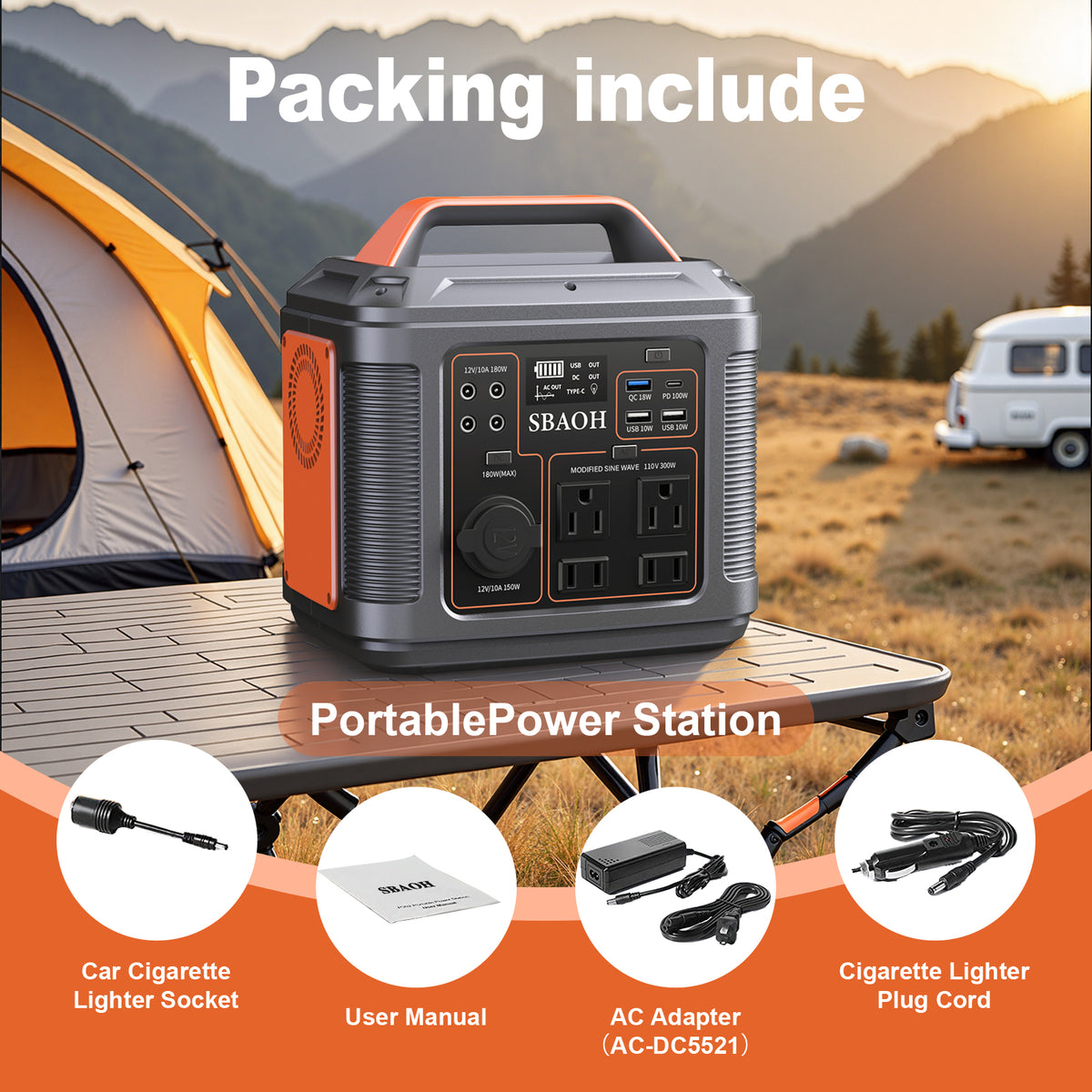 Portable Power Station 296Wh Lithium Battery 300W AC