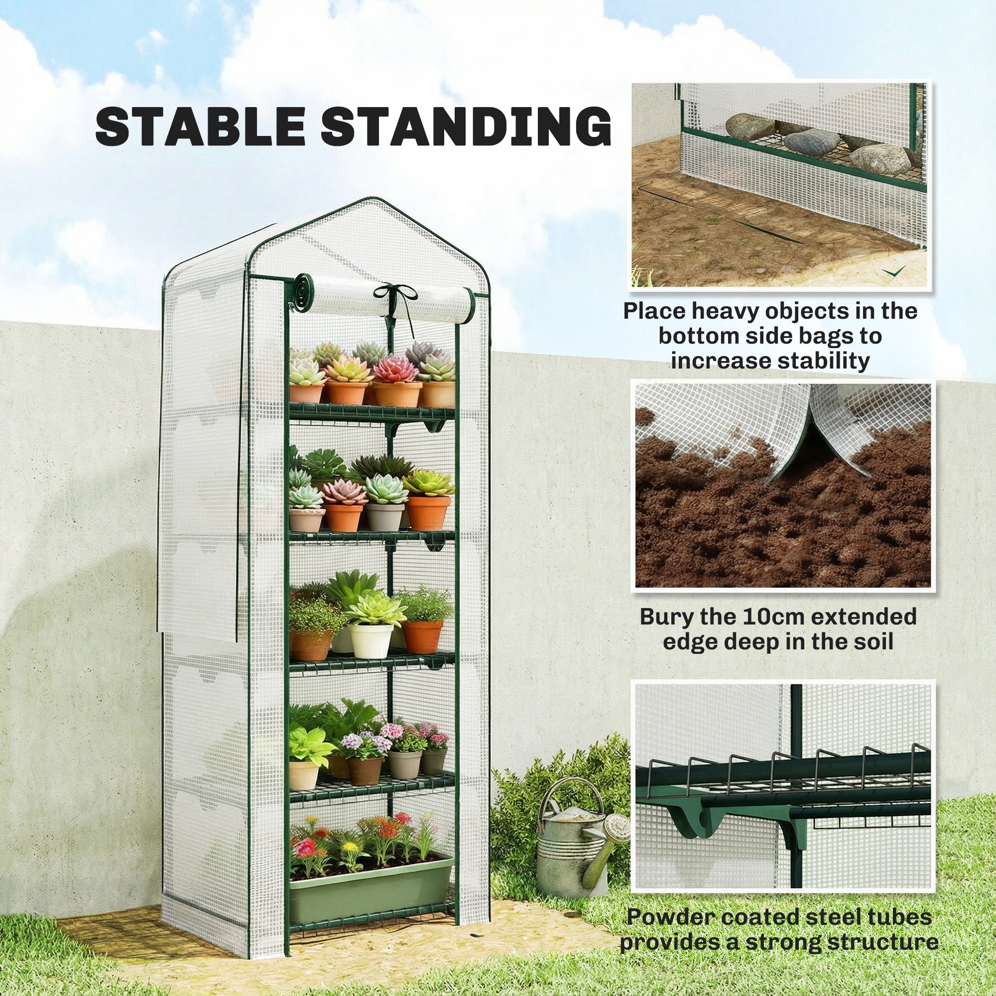 5-Tier Portable Greenhouse with PE Cover, White