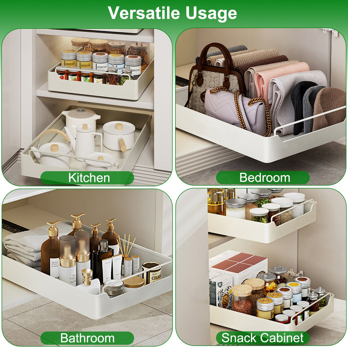 2Pcs Pull Out Cabinet Organizers Sliding Shelf Spice Rack Carbon