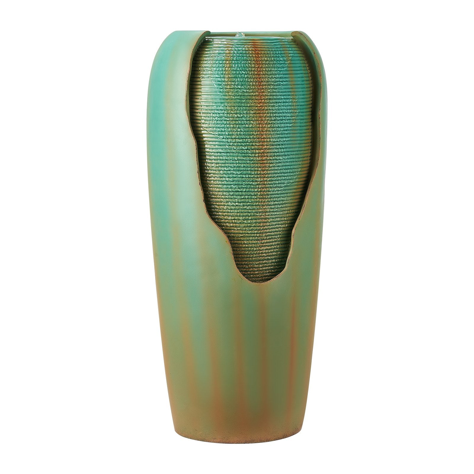 30.71 In Glazed Jar Style 1-Tier Outdoor Water Fountain Green