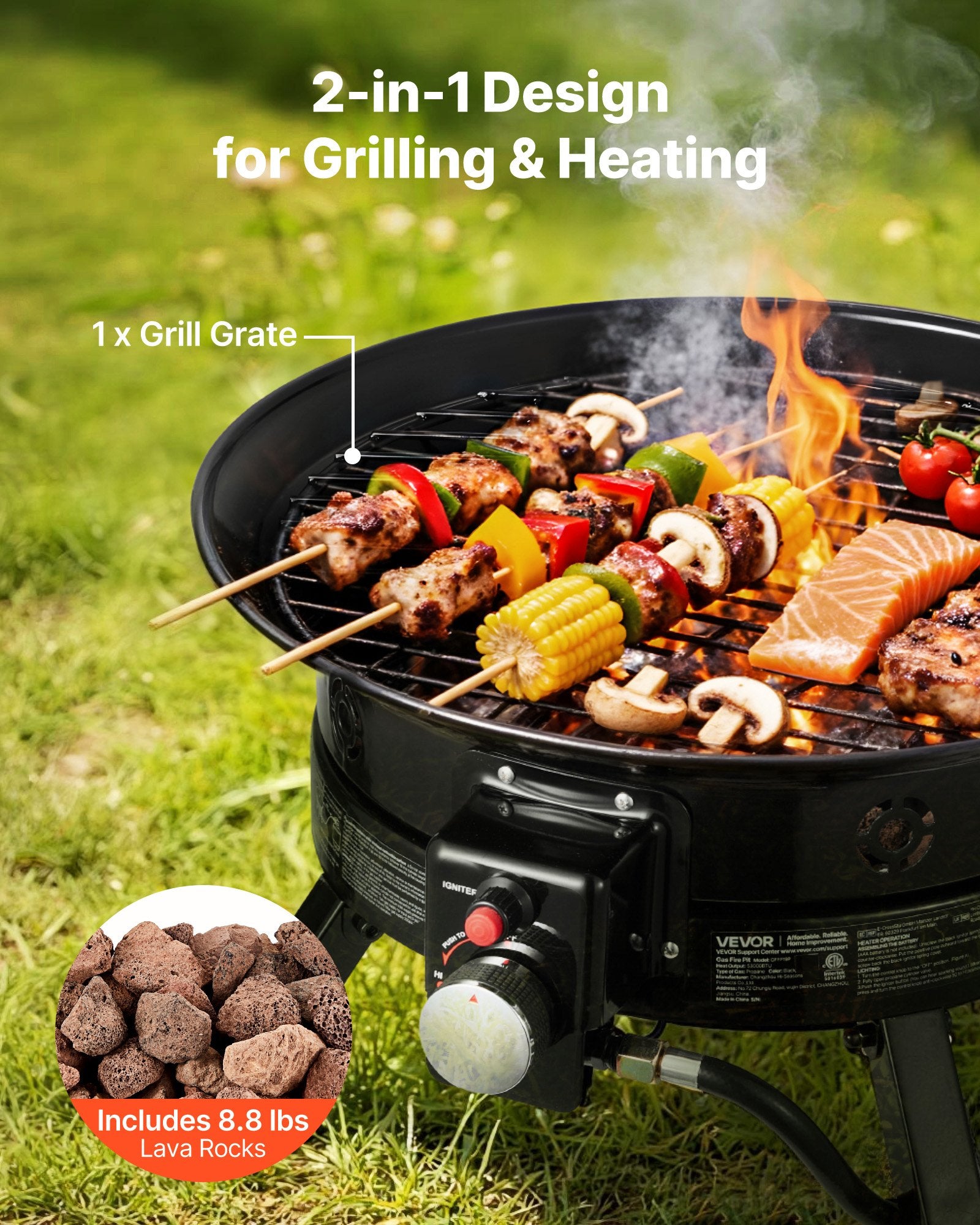 19-Inch Propane Fire Pit, 53,000 BTU Portable Gas