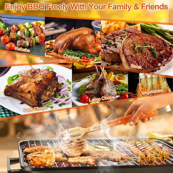 Portable Folding Charcoal Tabletop BBQ Grill with Lid