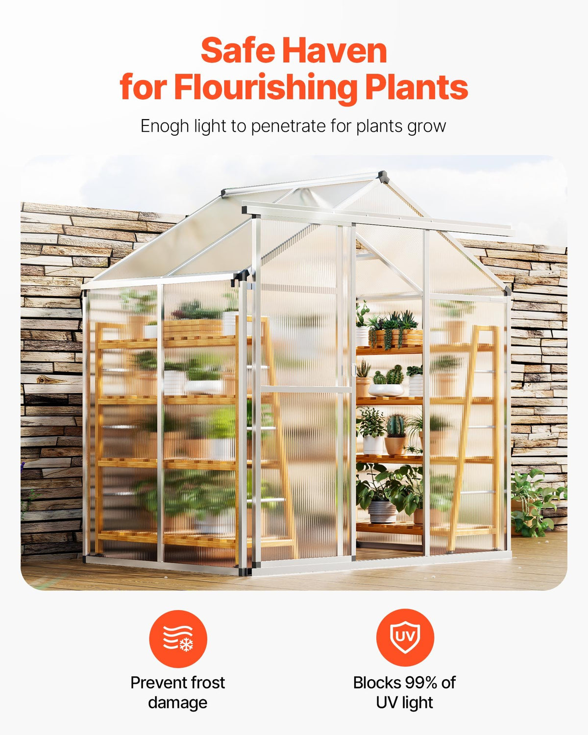 6 x 4 ft Polycarbonate Greenhouse with Sliding Door