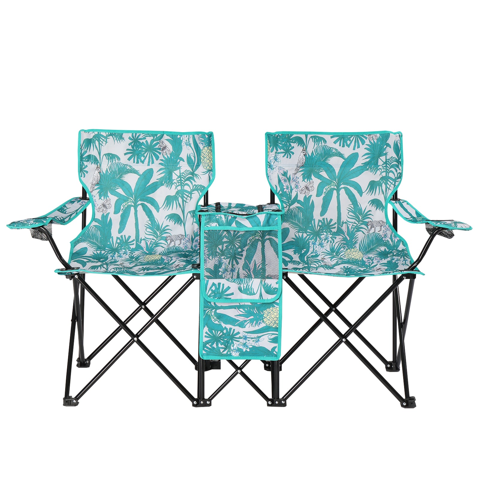 Folding Double Camping Chair with Umbrella & Cooler