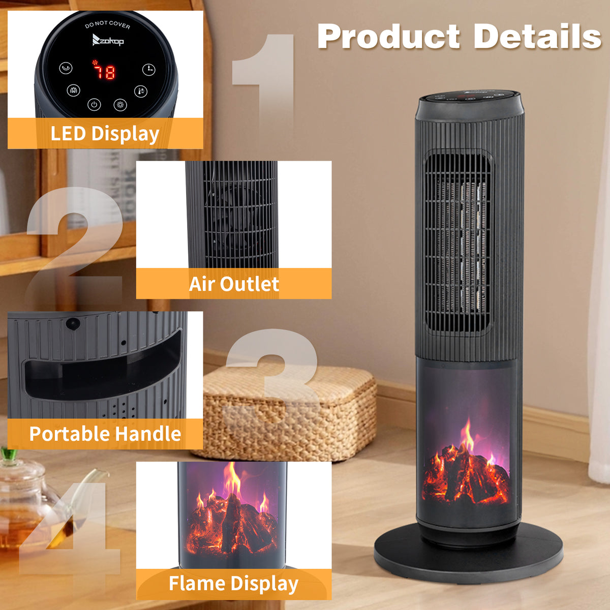 25 Inch Tower Space Heater with Remote Control