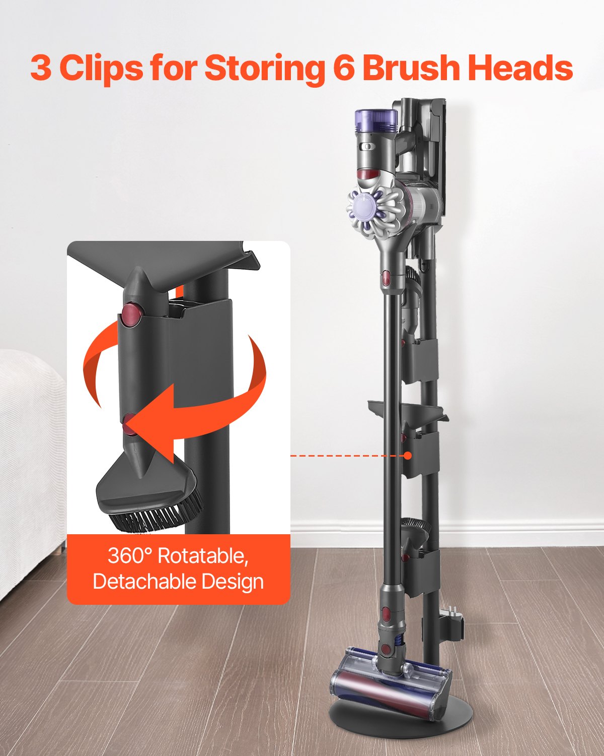 Vacuum Stand for Dyson V7-V15 with 6 Brush Holders