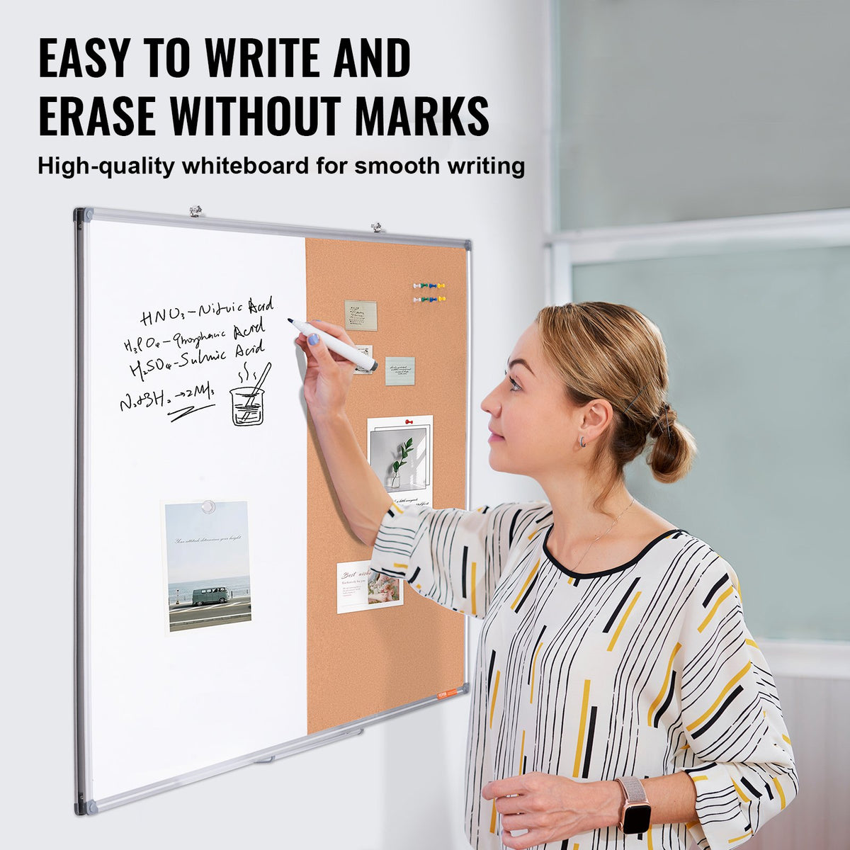 48'X 36' Whiteboard & Cork Board Combo With Aluminum Frame – 2-In-1