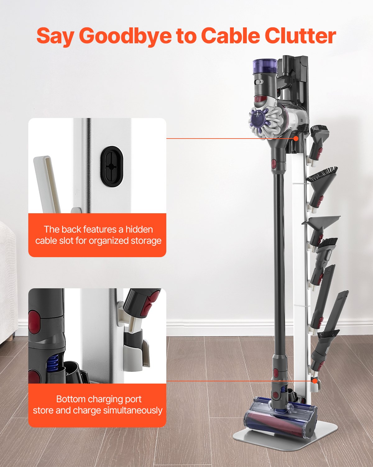 Dyson Vacuum Stand with 6 Hooks and Non-Slip Pads