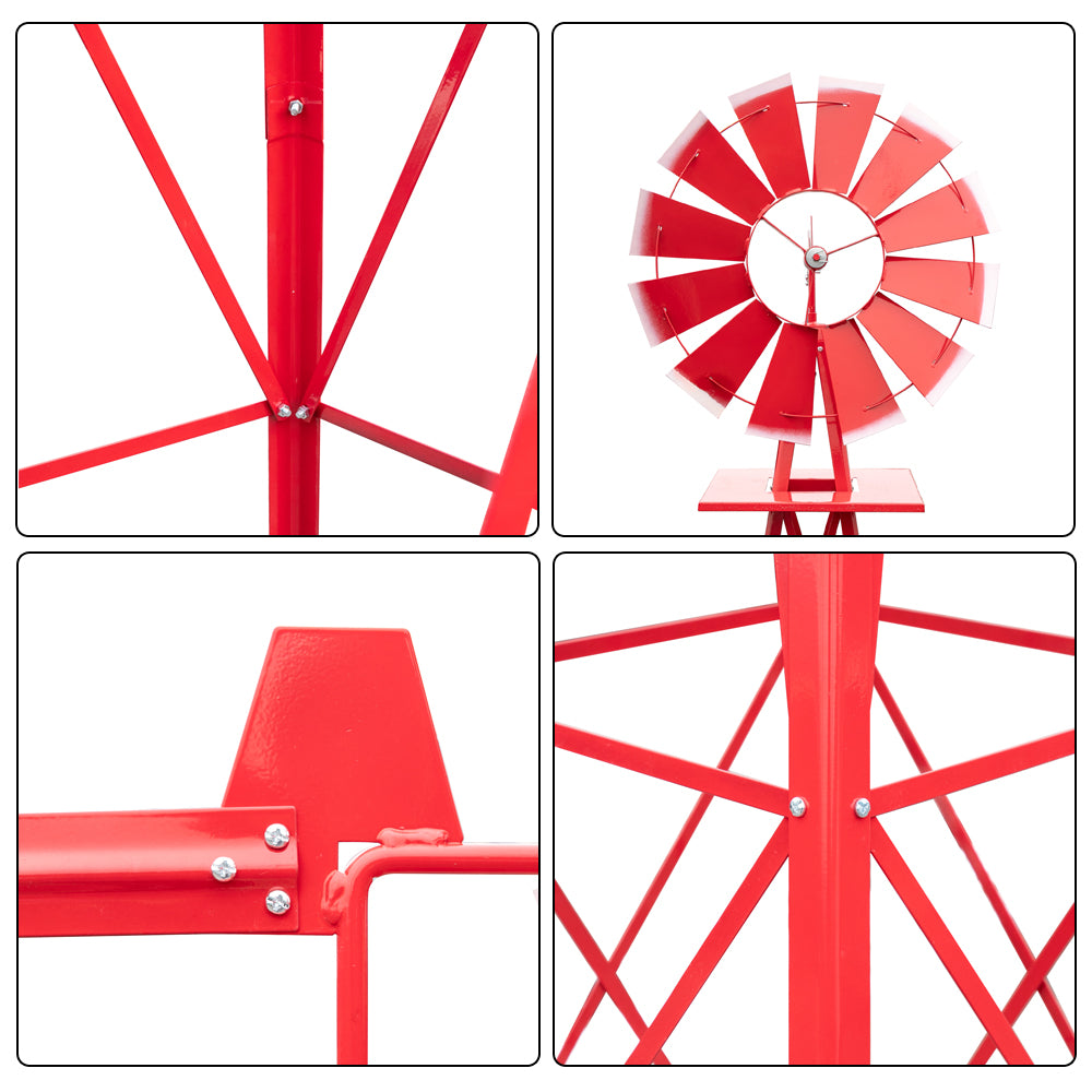 8ft Weather Resistant Yard Garden Windmill Red