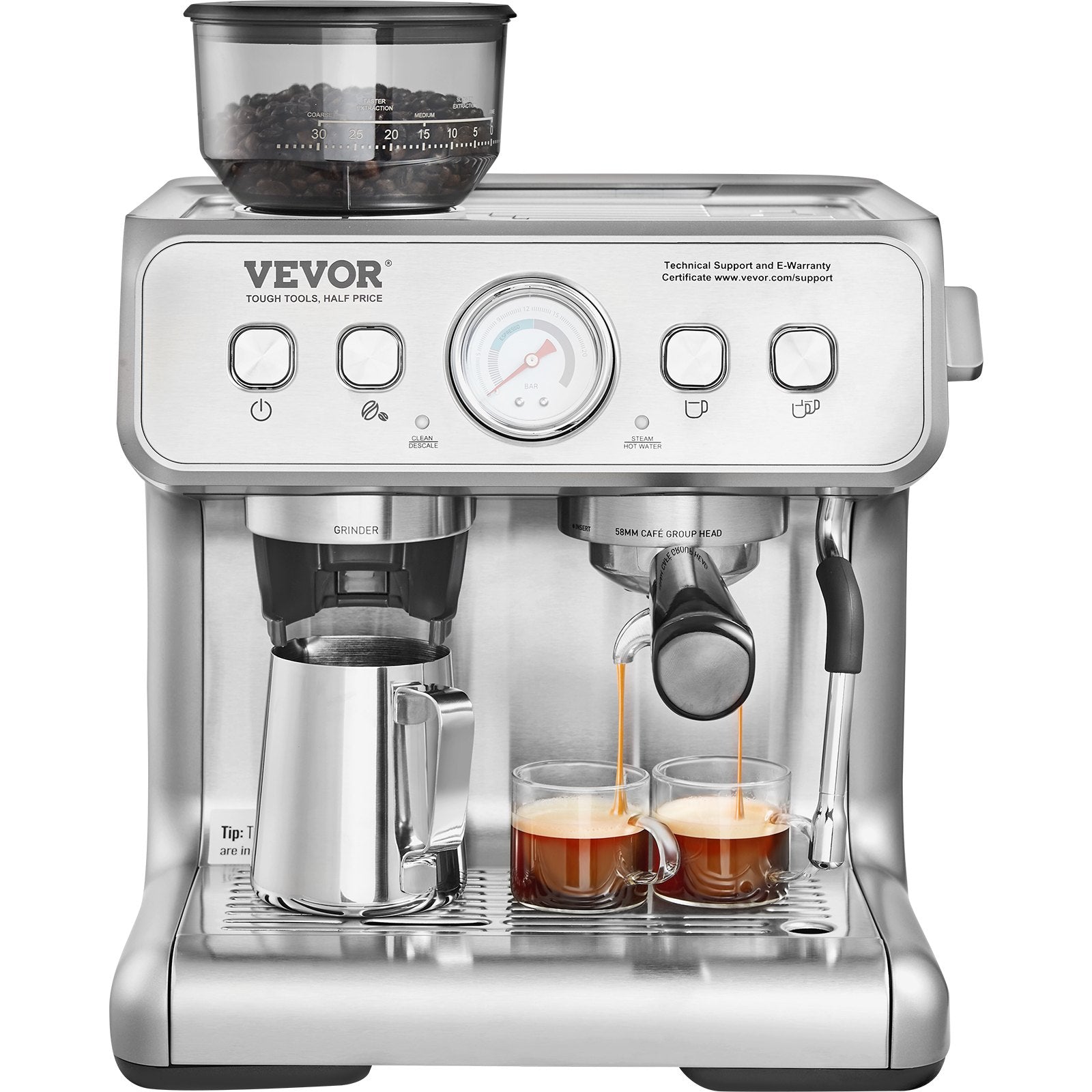 15 Bar Semi-Automatic Espresso Machine with Grinder & Milk Frother