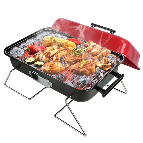 Portable Folding Charcoal Tabletop BBQ Grill with Lid